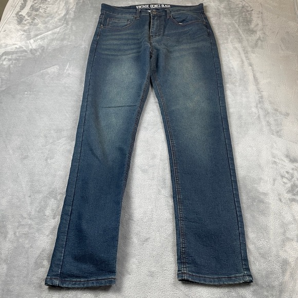 Vintage Genes Black Other - Vintage Genes Black Men's Slim Fit Jeans Blue Medium Wash Stretch 33x32 Casual